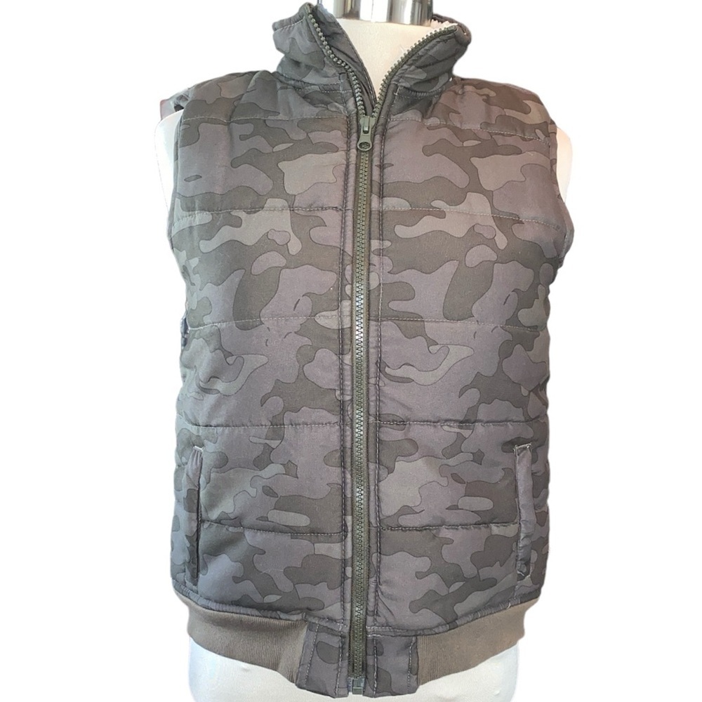 Lee puffer vest fleece collar full zip front camo print 2 side pockets Sz small